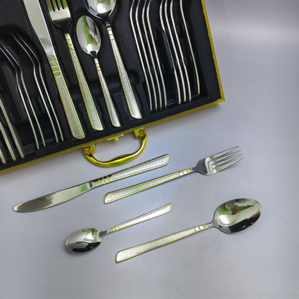 Набор столовых предметов из корозионно - стойкой стали с напылением на 6 персон в подарочном кейсе (24 предмета)